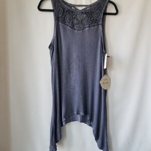 Knox Rose Plus Size Lace Ribbed Flowy Hi Low Hem Blouse Size 1X Blue